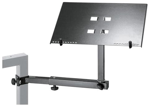 K&M 18815 Laptop-Halter für Omega Keyboardtisch - Aluminium, Stahl - variabler Schwenkarm, einfache Montage am Standbein