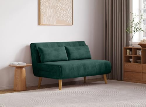 DecoInParis Banquette Convertible 2 Places en Velours Tonka (Vert)