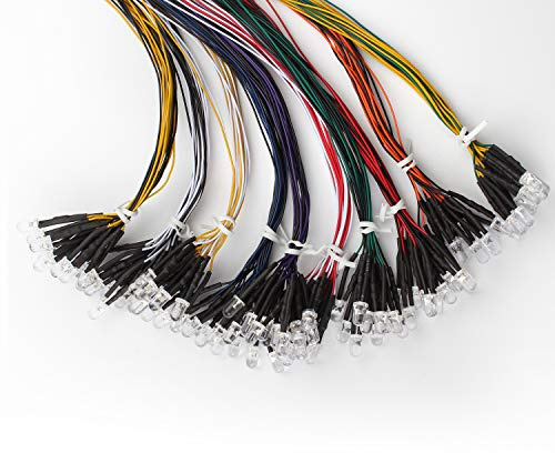 DiCUNO 100st 5mm LED-dioder med 24-25CM （240-250MM）-kabel, 12V LED-lampor förkopplat ljus, med motstånd på 550Ω, 10 × 10 färg