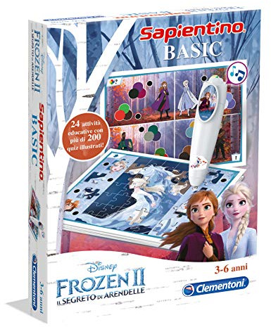 Clementoni Sapientino - Basic Frozen 2, Jeu éducatif pour enfants 4-6 ans, 200+ Quiz Interactifs avec stylo électronique, Apprentissage des formes, couleurs et chiffres, Made in Italy, Langue
