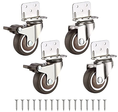 Ruedas giratorias, Ruedas para muebles, Ruedas para cargas pesadas, Ruedas de transporte, Diámetro de las ruedas de los muebles: 38 mm, 2 con frenos + 2 sin frenos, forma de L