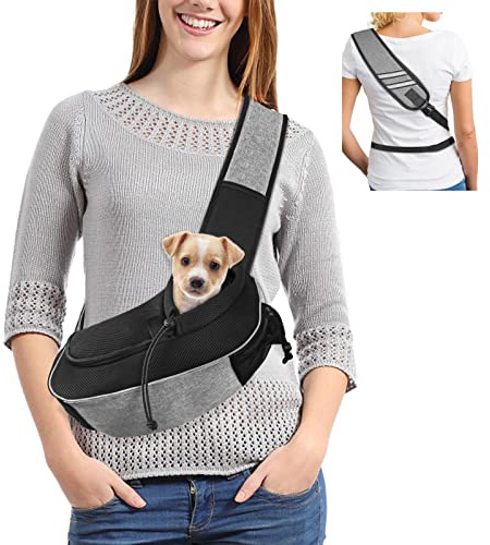 Gloppie Mochila para Perro con Correa para Mascotas Perros Pequeños, Bolsa de Viaje para Gatos, Bolsa Cruzada Cachorros, Manos Libres, Transpirables y Más Bolsillos Gris
