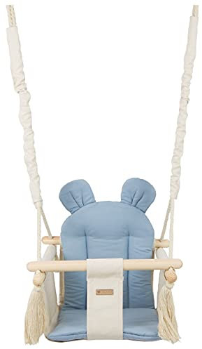 Kinderschaukel Babyschaukel Indoor-Schaukel Hängeschaukel Sitzschaukel Hängesitz (Muster: cremefarben, hellblau)