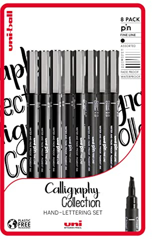 uni-ball PIN Fineliners, Black Fine Tipped Writing Pens, Water and Fade-Resistant Ink, Ideal for Architects, Sketching, Scrapbooking, Outlining, Art, Calligraphy, Archival Quality, Pack Of 8