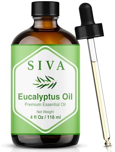 Siva Eucalyptus Essential Oil - 4 Fl Oz – 100% Natural Eucalyptus Oil - for Diffuser, Face, Skin Care, Aromatherapy, Hair Care, Scalp and Body Massage - with Dropper