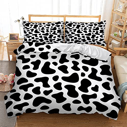 Lunoroey Duvet Cover Set King, 3 Piece Cow Print Bedding Set Cute Animal Print Duvet Set Soft Easy Care Quilt Cover with 2 Pillowcases Black And White Bedding Set