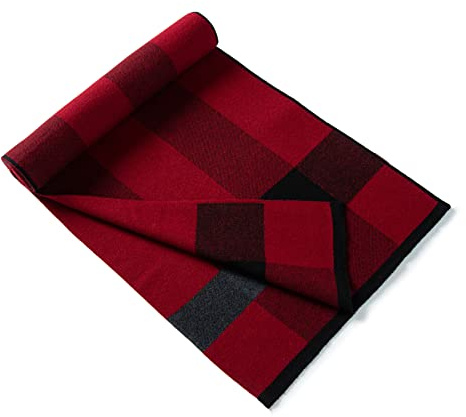 Lindoro Merino ullhalsduk för män, varm, lätt tartan pläd-vinter-långa halsdukar med presentförpackning, Vinröd och grå, En Storlek