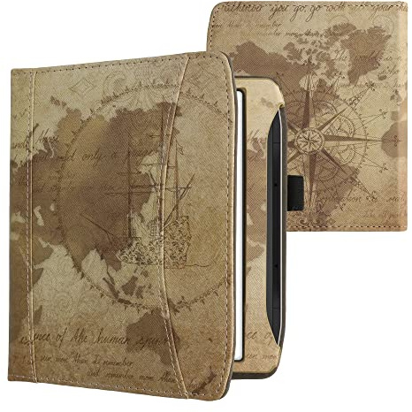 kwmobile Fodral kompatibelt med Pocketbook Era/Era Color/Era Lite – PU-läderfodral med magnetisk stängning, rem, framficka – resa vintage brun/ljusbrun