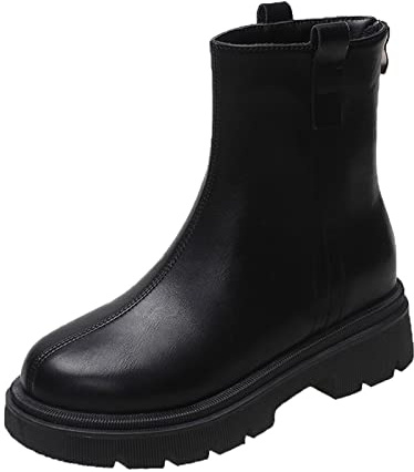 Woaikeyu Mode Automne Femmes Bottines Semelle épaisse Fermeture éclair antidérapante Couleur Unie Bout Rond Confortable Bottines Compensées Talon