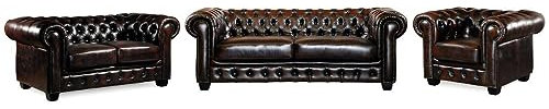 Vente-unique-Chesterfield Garnitur 3+2+1 - Büffelleder - Braun - Brenton