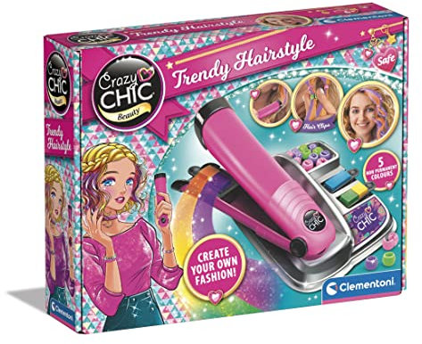 Clementoni Crazy Chic - Trendy Hairstyle, Piastra Colora Capelli e Set Perline per Decorazioni, Gioco Creativo Bambina 6+ Anni, Idea Regalo per Styling e Acconciature Uniche, Made in Italy, 18750