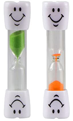 REQAG 2 Pcs de Sablier coloré d’Environ 3 Minutes avec Le Visage Souriant Horloge à Sable Sablier pour Enfant Sablier Jouet pour Les Enfants (vert et orange)