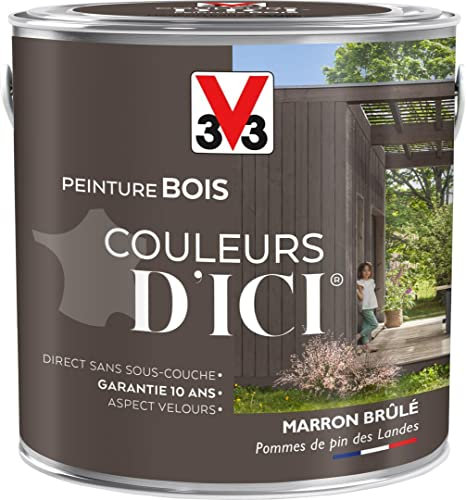 V33 Peinture Bois Couleurs d ICI® - Marron brûlé - Pommes de pin des landes - Velours - 2L
