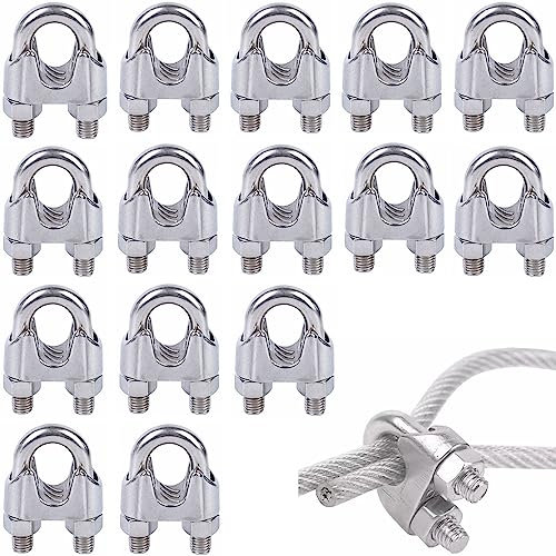 Kiwochy 15Stk Drahtseilklemme M2 Edelstahl Drahtseil Clip Edelstahl Klemme M2 Seilklemme Edelstahl 304 Bügelklemmen Seilklemme für Stahlseil Stahlkabel Stahldraht Wäscheleine Markise Fixiert 2mm