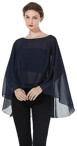 BEAUTELICATE Stola Coprispalle Elegante Chiffon Donna Scialle Mantellina Poncho Chiffon Estiva per Cerimonia Sposa Damigella Matrimonio Festa (Midnight Blue)