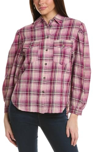 Isabel Marant Womens Etoile Checked Linen-Blend Blouse, 40, Pink