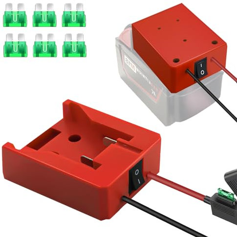 2PCS Power Wheel Adapter for Milwaukee 18V Lithium Battery, Safe Battery Adapter with Fuse and Wire Clamp, 14 Gauge Wire Current Converter for DIY RC Trucks, RC Toys, Robotics, Work Lights