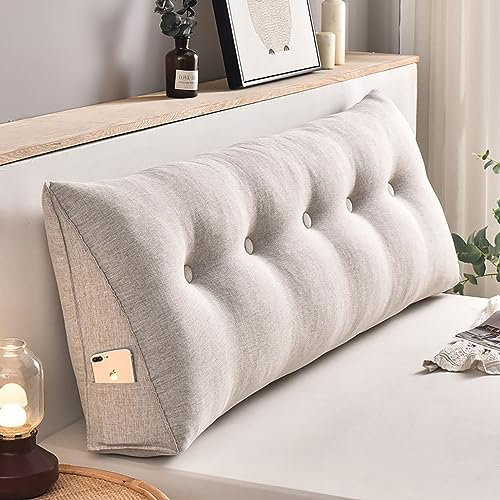 MONDEX Lesekissen für Bett, Bequemes und Weiches Keilkissen für Kopfteil, Ergonomisches Lordosenstützkissen für Bett, Rückenlehnenkissen mit Abnehmbarem, Waschbarem Bezug,Beige,60 * 50 * 20cm