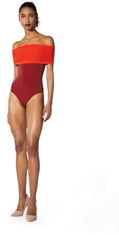 Wolford Sheer Fatal String Body For Women Iconic Circular Knit Velvet Bodysuit Asymmetric Tube Top Seamless Snap Closure Coral Merlot Red X-Small