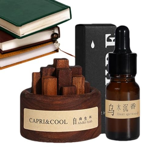 Esncddym Diffuseur d'huiles essentielles en Bois, diffuseur Rond en Bois - Ensemble Rond en Noyer Noir sans Eau,Aromathérapie en Bois portative sans électricité pour Le Salon et la Salle de Bain