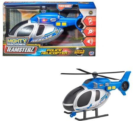 Teamsterz Mighty Machines Police Helicopter Toy with Lights & Sounds | Emergency Services Vehicle Playset for Kids | Medium Size Helicopter with Action Figures | Toy for Boys & Girls Ages 3+
