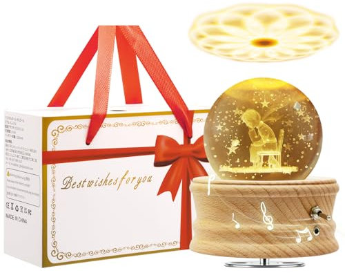 MJKOPEE Caja De Musica con Luz, 3D Bola Cristal De Caja Musica Madera Giratorio 360°, Cajas Musicales para Niño/Adultos/Día De La Madre/Cumpleaños/Regalos