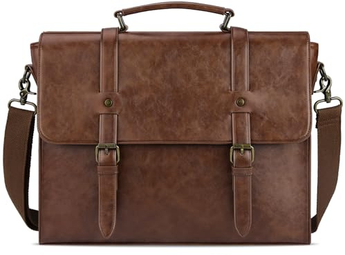 Lubardy Messenger Bag Mens Briefcase Laptop Bag 15.6 inch Shoulder Satchel Bag Waterproof Notebook Bags Vintage Leather for Work Business Trip School