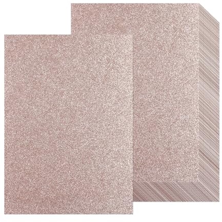 20 Sheets A4 Rose Gold Glitter Cardstock Paper, Thick Glitter Craft Paper 250gsm Sparkle Cardstock for Scrapbook DIY Art Project Greeting Cards Wedding Birthday Party Decoration (Rose Gold)