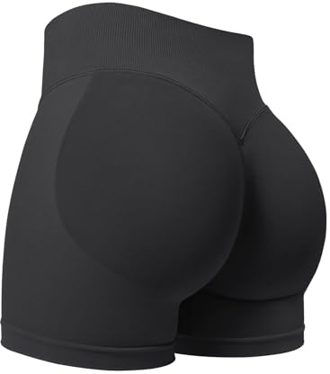 ZAAYO Short de sport pour femme 3,6 Invisible Scrunch Butt Lifting Gym Workout Short Taille haute Short de yoga Sans coutures Booty Short de motard, Noir , M