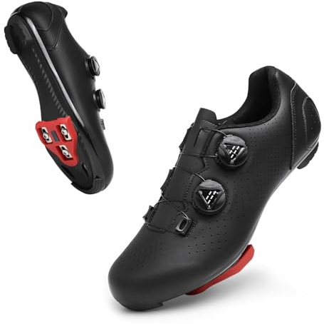 YIHOODA Chaussures de vélo pour homme et femme compatibles avec SPD SPD-SL Look Delta/Keo, chaussures de cyclisme pour vélo de route, peloton et spinning, Noir , 43 EU