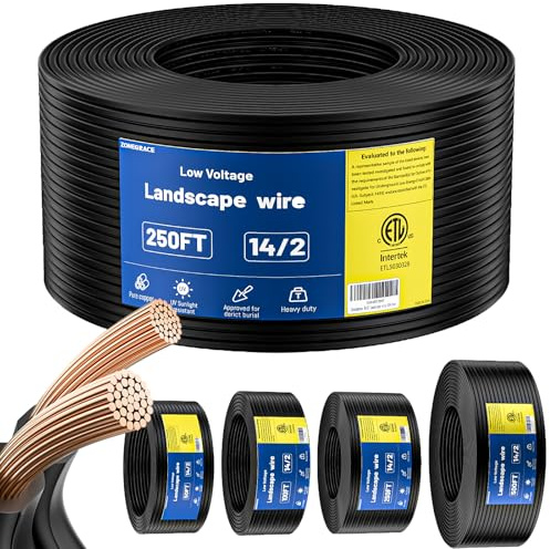 14/2 Landscape Lighting Cable, 250 ft Pure Copper Low Voltage Wire for Outdoor Landscape Lights, ETL Listed PVC, Compatible with 12V/24V Systems, 14 Gauge Low Voltage Landscape Wiring