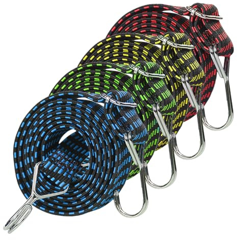 4 Pezzi Corde Elastiche Con Gancio, 1M Elastici Con Ganci Regolabili, Corda Elastica per Teloni, Cinghie Elastiche Con Ganci, Corda Elastiche, Elastici Per Portapacchi Bici Auto Campeggio Giardinaggio