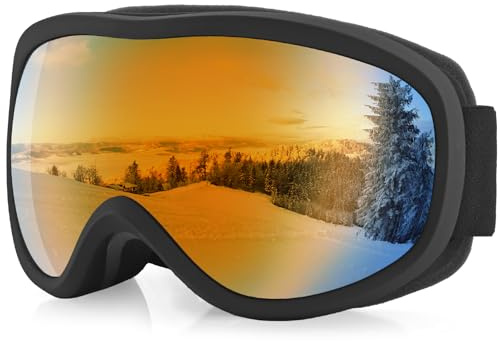 VINTEAM Ski Goggles for Men Womens, OTG Ski Glasses with Dual Anti-Fog PC Lens, UV400 Protection, Ski Glasses for Sunny Overcast Cloudy Snowy - Red Lenses
