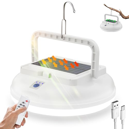 Lampe de camping LED solaire avec télécommande, lanterne de camping rechargeable par USB, ultra-lumineuse 4500 lumens, 5 modes d'éclairage pour la randonnée en plein air et le camping