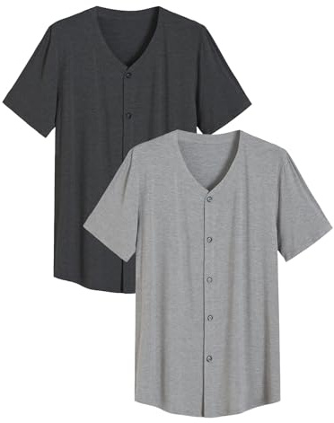 Latuza Men's Big and Tall Pajama Shirt Bamboo Viscose Button Up Pj Top 2 Pack, Light Gray/Dark Gray, XX-Large Big Tall
