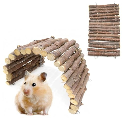 2 pezzi nascondiglio per rettili e granchi, ponte pieghevole in legno, giocattoli da arrampicata per piccoli animali, giocattoli da masticare per rettili, giocattoli da arrampicata e nascondiglio per