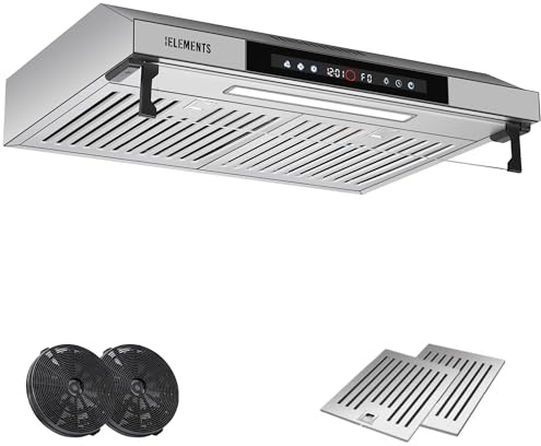 KB ELEMENTS Dunstabzugshaube 60cm unterbau, Umluft/Abluft Dunstabzugshaube mit 650m³/h starke Saugleistung, Doppelter Motor, Touch-Gestensteuerung, Multifunktionales Touch Display, Edelstahl