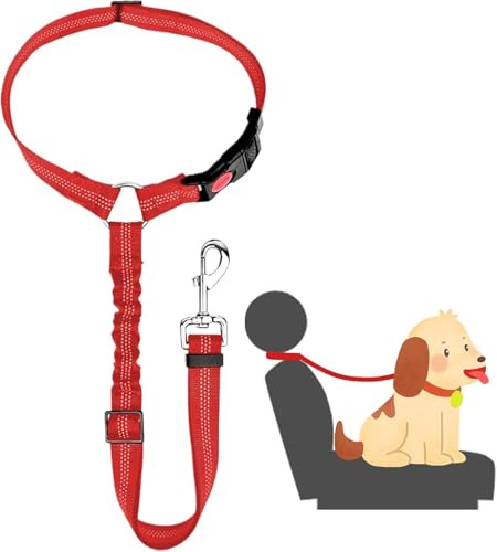 SERYUUT spännbälte hund bil, 1 m x 2,5 cm hundbälte bil, röd justerbart säkerhetsbälte, reflekterande elastiskt nylonband för bilresor promenader och små till stora hundar