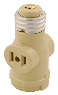 Leviton Keyless Socket Adapter with 2 Outlet, 660 W, 125 V, Medium Base, 1 Pack, 1403-I, Ivory