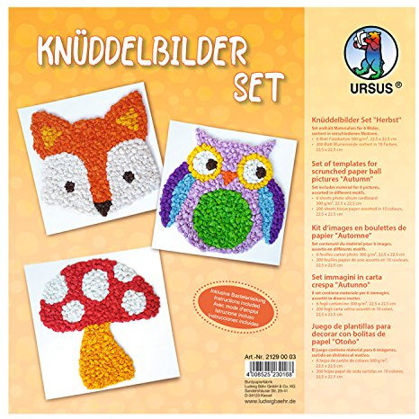 Ursus 21290003 - Knüddelbilder Set, Herbst, ca. 22,5 x 22,5 cm, 300 g/qm, 6 Bilder in verschiedene Motive, einseitig bedruckt, inklusive Bastelanleitung, für Jungen und Mädchen