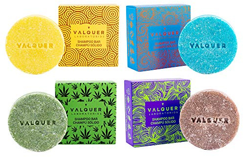 Valquer Pack Champús Sólidos Exóticos: Acid, Luxe, Sunrise y Cáñamo | Limpieza e Hidratación con Ingredientes Naturales para un Cabello Suave y Radiante | Para Todo Tipo de Pelo | 4 x 50 g