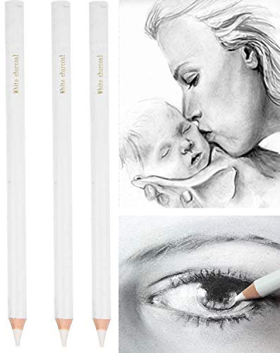 3 Pack Professional White Charcoal Pencils Set Sketch Highlight Colored Pencils Drawing Set Art Painting Supplies Pencils for Drawing, Sketching, Shading, Blending Chalk Pencils for Beginners Artist