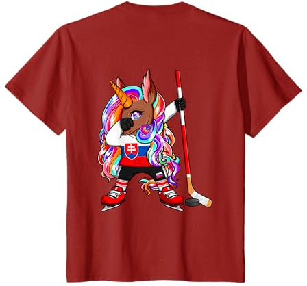 Dabbing Brown Unicorn Slovakia Ice Hockey Fans Jersey Sport T-Shirt