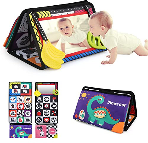BelleStyle Baby Spiegel mit Knisterbuch, Babyspielzeug 0-6 Monate, Spielzeug mit Schwarz Weiß Kontrastmuster Baby Bücher Lernspielzeug für Neugeborenes Kleinkinder Baby