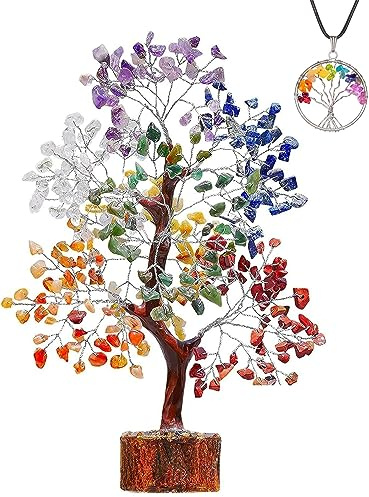 ABHISUBYA Albero Della Vita - Cristalli Curativi - Pietre E Cristalli - Pietre Chakra Meditazione - Feng Shui - Portafortuna - Regali Di Buona Fortuna (Seven Chakra Golden)