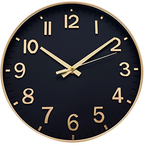 HZDHCLH Funk Wanduhr 30 cm Lautlose Wanduhr Ohne Tickgeräusche, Moderne Batteriebetriebene Uhr für Zuhause, Küche, Wohnzimmer, Büro, Wanddekoration (Schwarzes Gold)