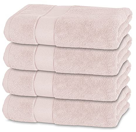 BANANALU 4 Badetücher 100% Baumwolle Qualität 600g/m2 Frottiertuch Rose - Bad Towel Modern N1, Color: Primrose Pink 12-2904, Size: 70x140cm, 4er Set, 600g/m2