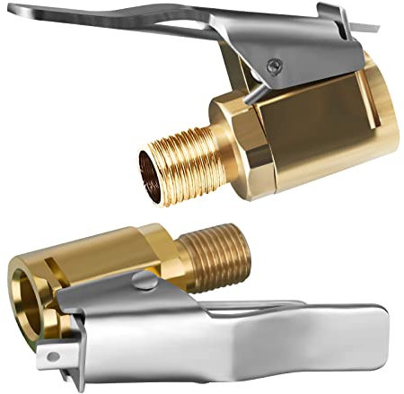 URAQT Boquilla Inflador Neumaticos,Paquete de 2 Abrazaderas de Aire para Vástago de Válvula de Coche, Conector de Válvula Inflado Latón, Adaptador de Boquilla roscada para neumáticos de automóviles