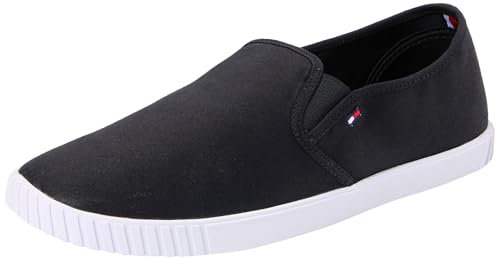 Tommy Hilfiger Damen Schuhe Canvas Slip-On Sneaker Slipper, Schwarz (Black), 37