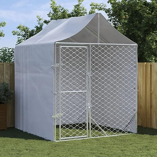 GuyAna Outdoor-Hundezwinger mit Dach Silber 2x2x2,5 m Verzinkter Stahl Hundezwinger DraußEn GroßE Hunde